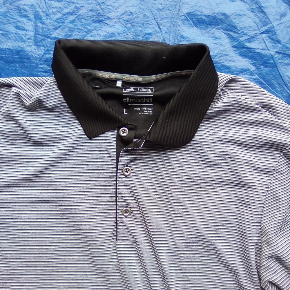 Men's Black and Gray Striped Polo Shirt